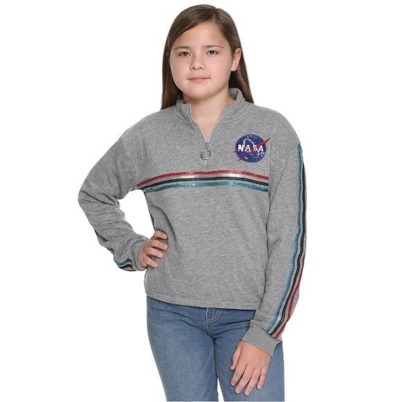 Freeze Other - NASA metallic stripes embroidery logo cropped grey pull over light sweater XL